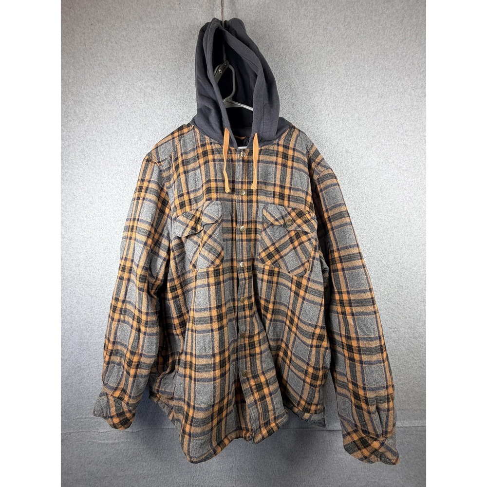 Legendary Outfitters Jacket Mens 2XL Gray Plaid Hooded Quilted Flannel Outdoor